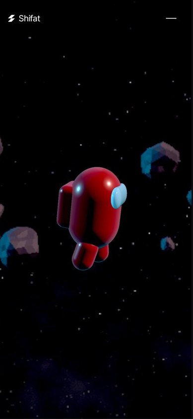 Inside the sky: a sharp crewmate among soft rocks.